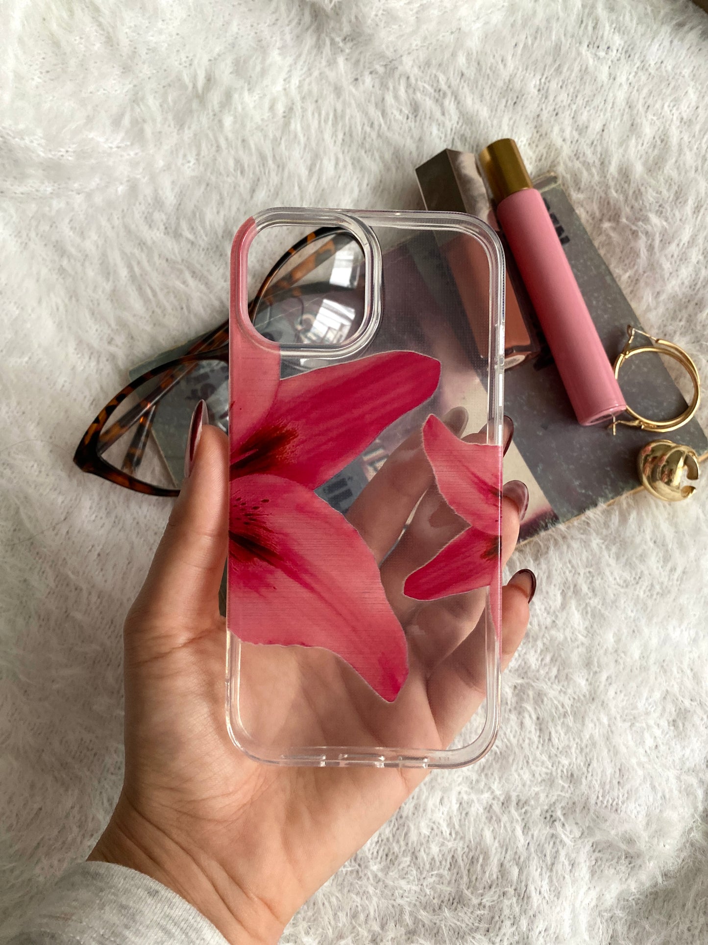 Lüx Premium Çiçek Desen Şeffaf Telefon Kılıfı --- 0090