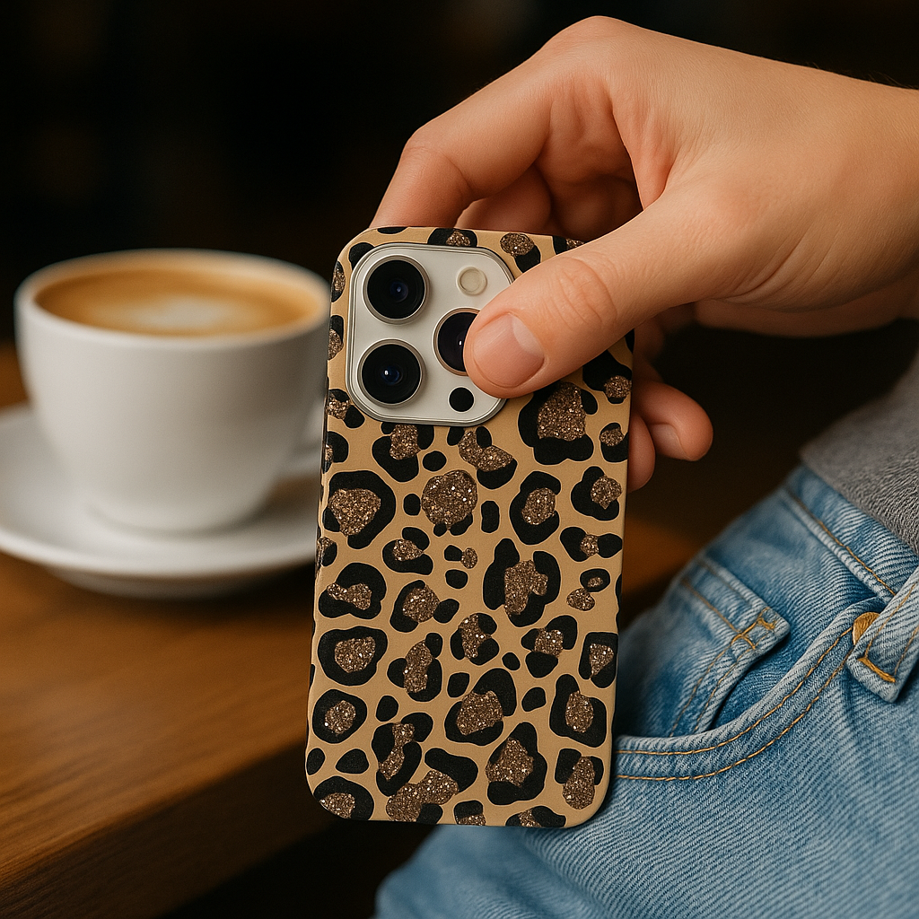 Parıltılı Leopar Desenli Lüx PremiumTelefon Kılıfı --- 0054