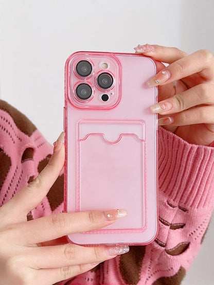 Şeffaf Kartlık Detaylı Kılıf / Pembe