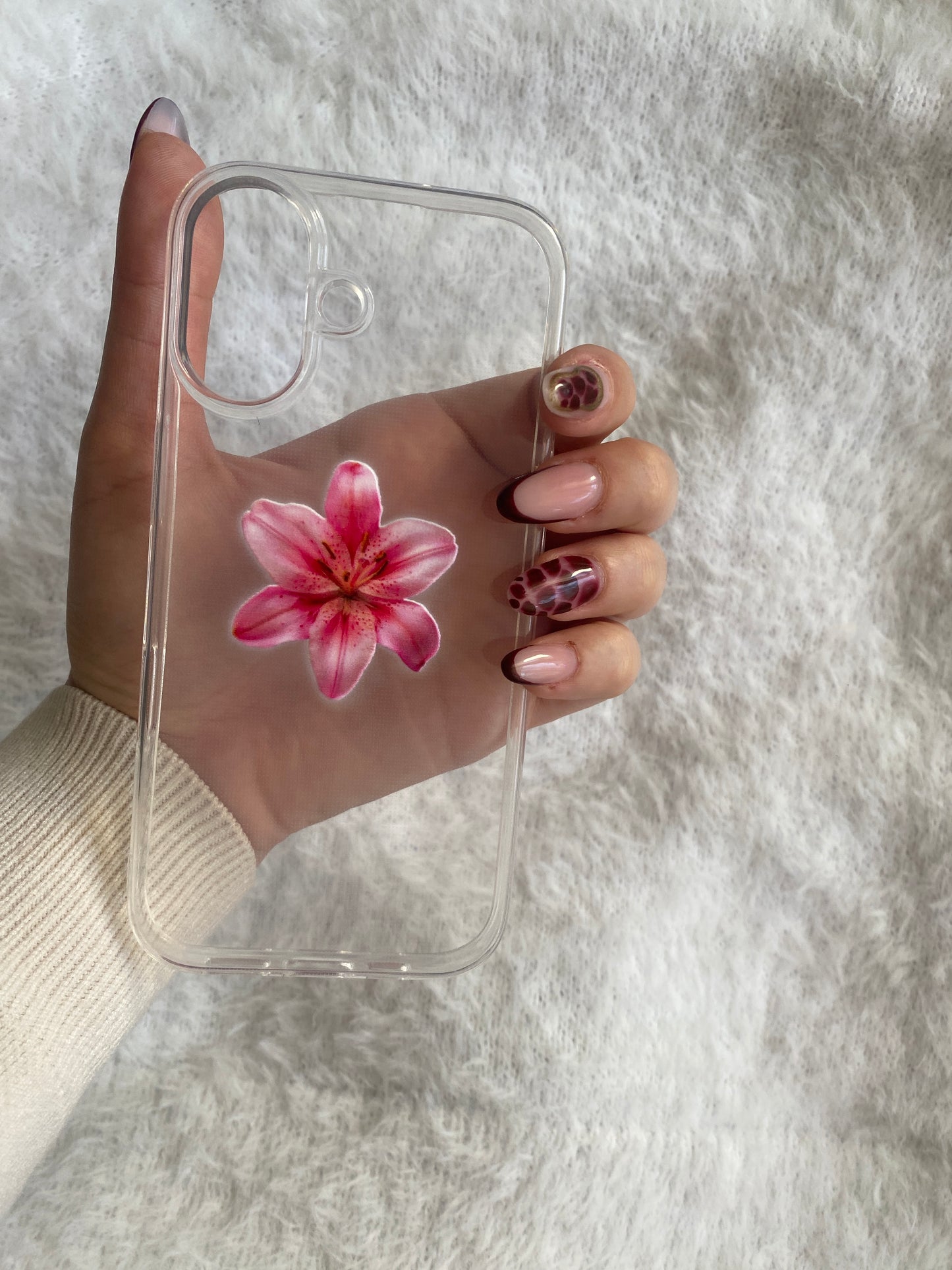 Çiçek Desenli Lüx Premium Şeffaf Telefon Kılıfı --- 0085