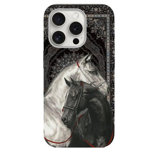 Etnik Dssenli Siyah At Motifleri Lüx Premium Telefon Kılıfı